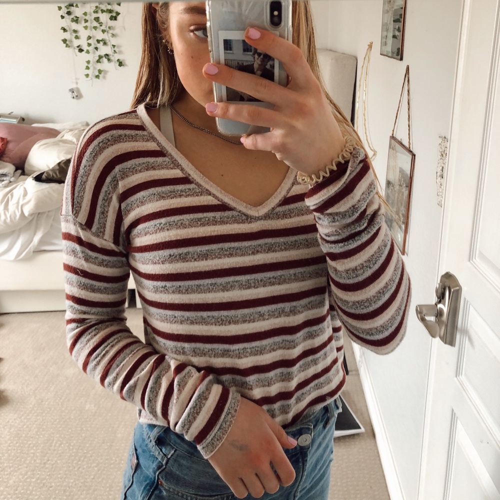 American Eagle Red Striped Sweater